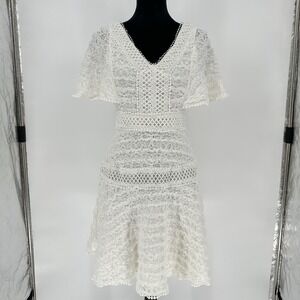 ONLY Floral White Lace V-Neck Drape A Line Short Dress Women's Medium
